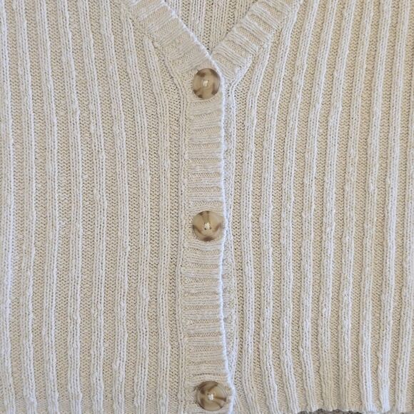 American Eagle Cream Beach Coastal Cotton Knit V-Neck Cardigan - Size Medium - Picture 4 of 14